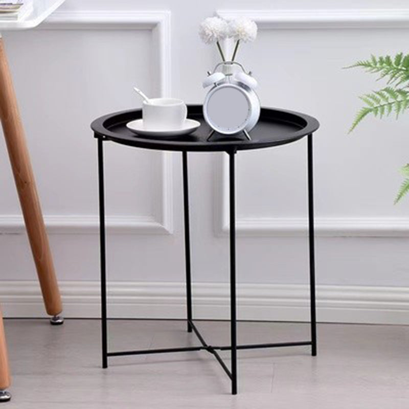 Mid-Century Round Tray Top Side Table Metal Cross Legs End Table