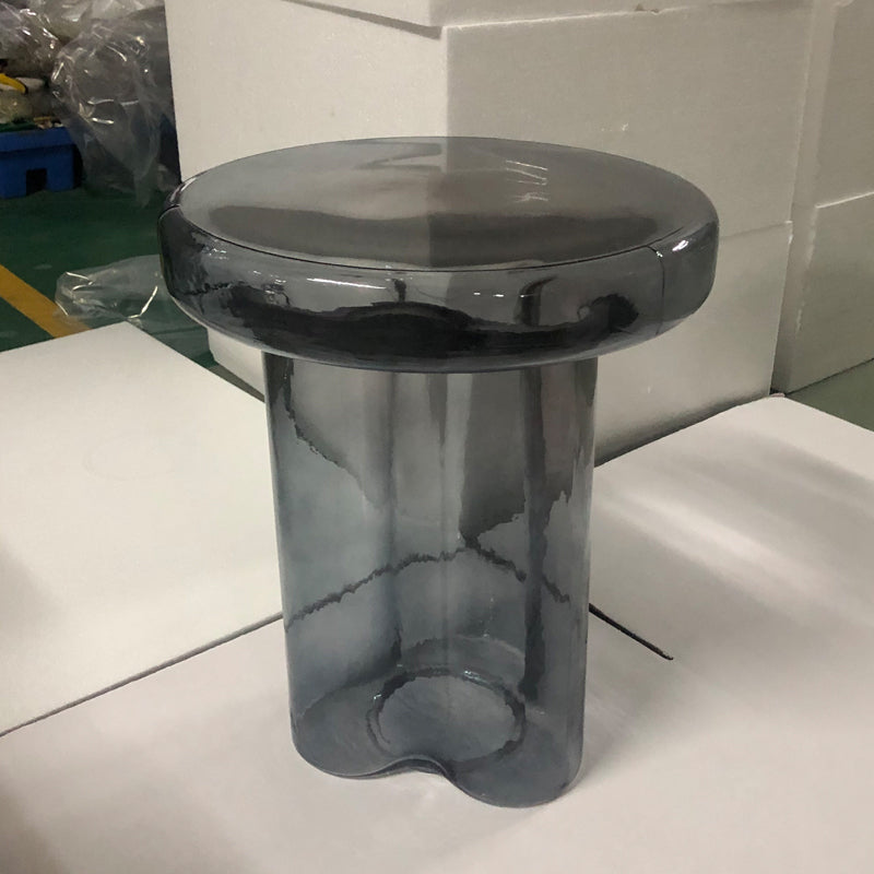 Contemporary Round Glass Top Sofa Side Accent Table Pedestal Side End Table