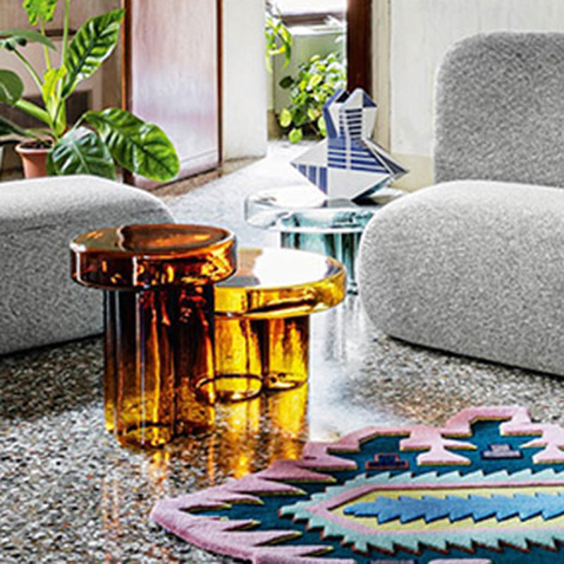 Contemporary Round Glass Top Sofa Side Accent Table Pedestal Side End Table