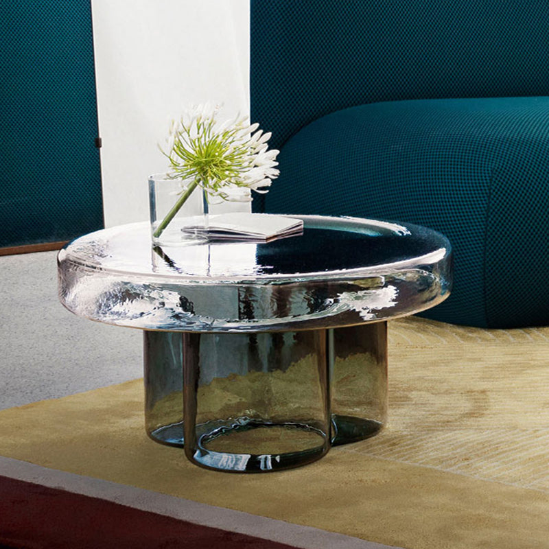 Contemporary Round Glass Top Sofa Side Accent Table Pedestal Side End Table
