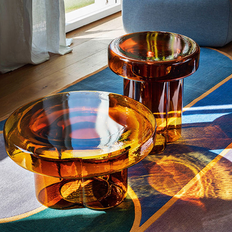 Contemporary Round Glass Top Sofa Side Accent Table Pedestal Side End Table