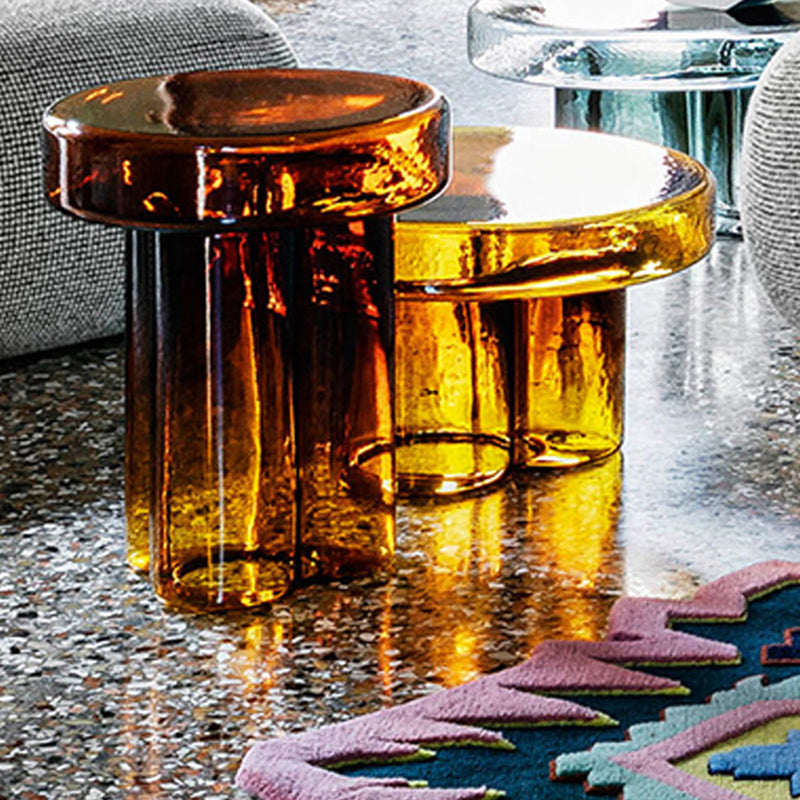 Contemporary Round Glass Top Sofa Side Accent Table Pedestal Side End Table