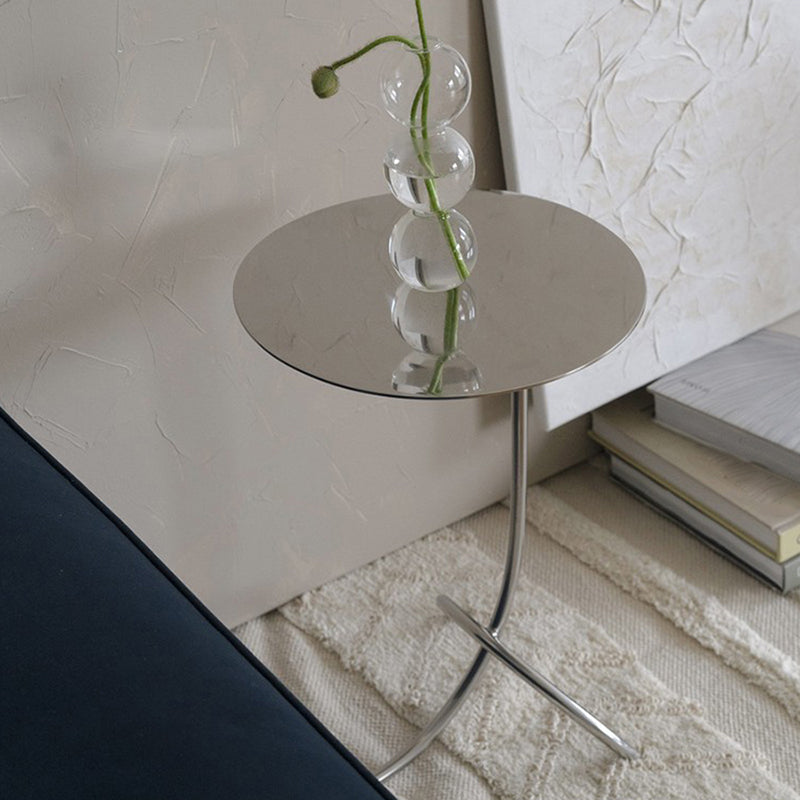Mid-Century Stainless Steel Round Top Side Table 11-inch Pedestal End Table