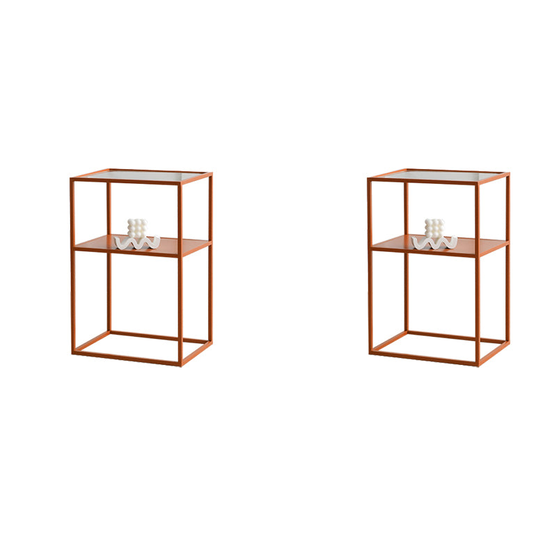 Modern 15.7-inch Rectangular Glass Top Side Table Iron Frame End Table with Shelf