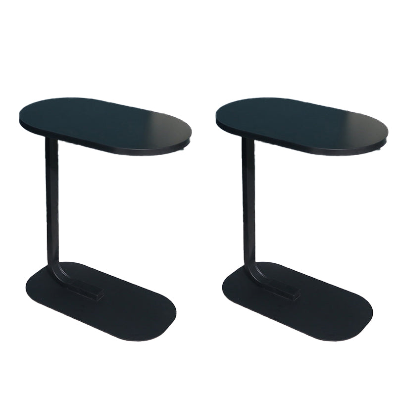 Modern Pedestal End Table Elliptical Faux Wood Top Side Table - 19.69" W