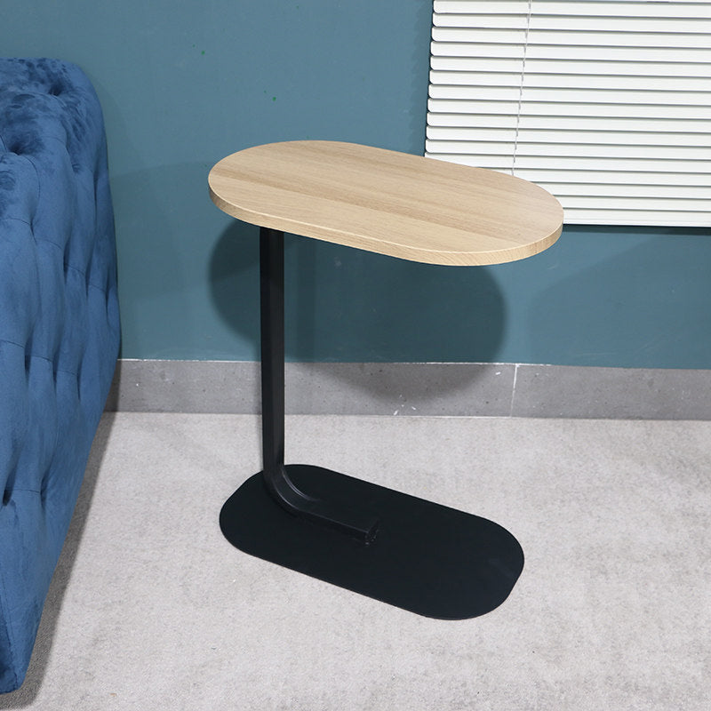 Modern Pedestal End Table Elliptical Faux Wood Top Side Table - 19.69" W