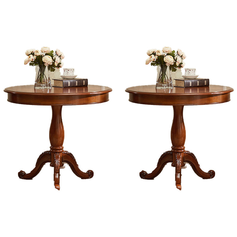 Traditional Solid Wood Round End Table Pedestal Sofa Side Accent Table in Brown