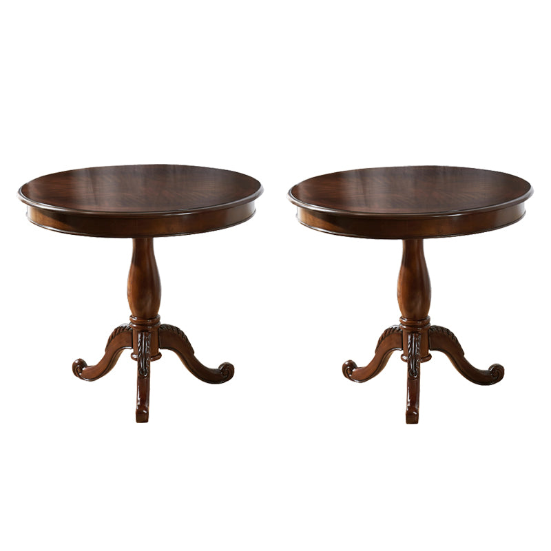 Traditional Solid Wood Round End Table Pedestal Sofa Side Accent Table in Brown