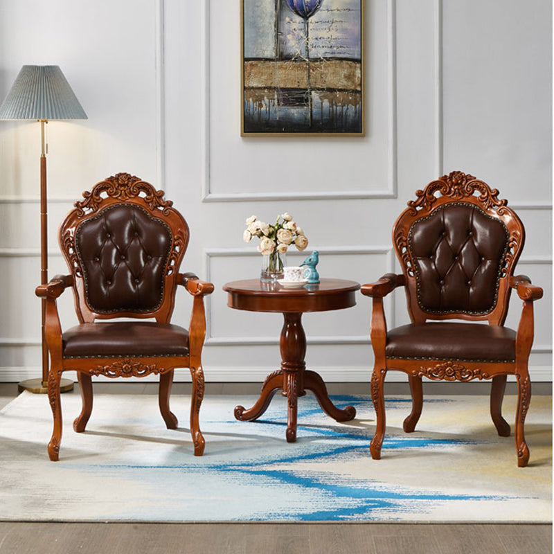 Traditional Solid Wood Round End Table Pedestal Sofa Side Accent Table in Brown