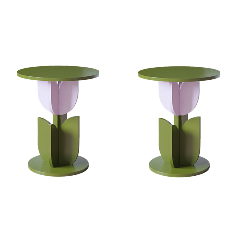 Scandinavian Wood/Glass Top End Table Dia 15.75" Tulip Shape Side Table in Green
