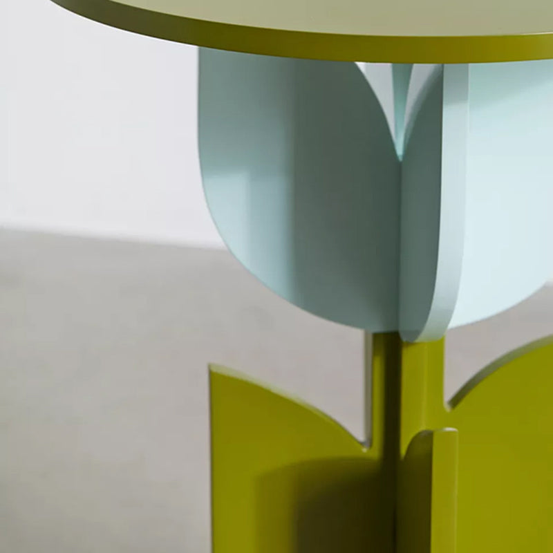 Scandinavian Wood/Glass Top End Table Dia 15.75" Tulip Shape Side Table in Green