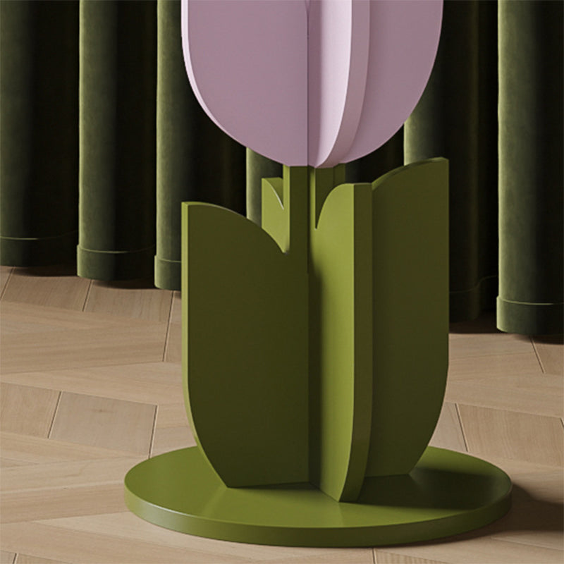 Scandinavian Wood/Glass Top End Table Dia 15.75" Tulip Shape Side Table in Green