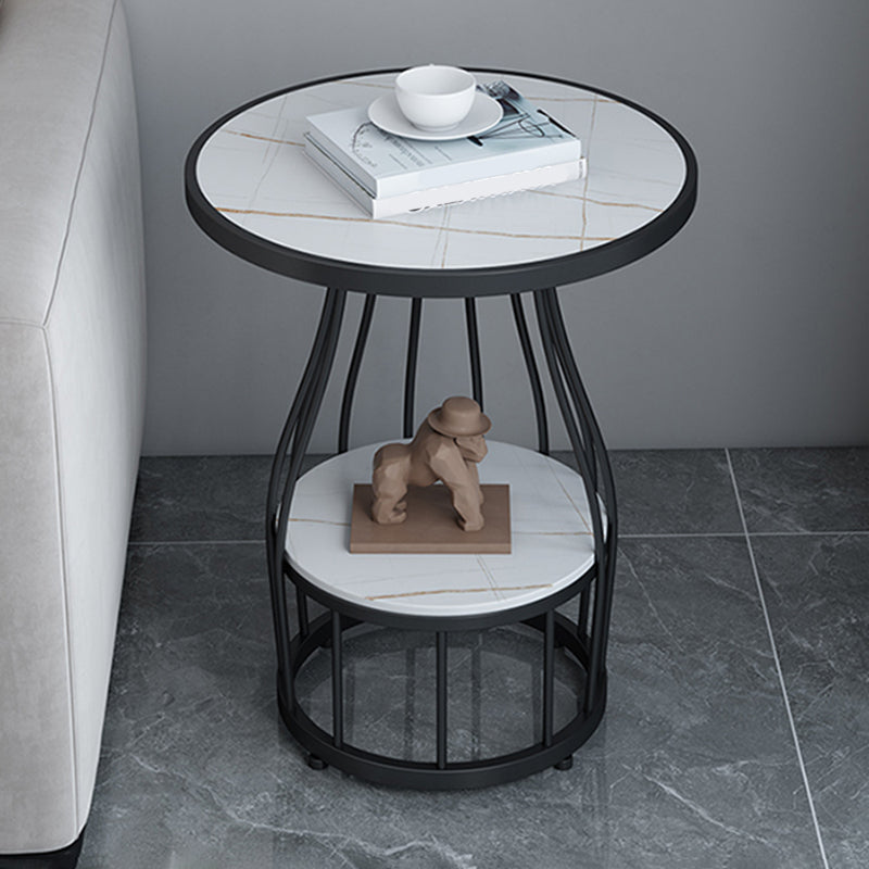 Contemporary Stone Top End Table Dia 19.69" Frame Shelf Included Side Table