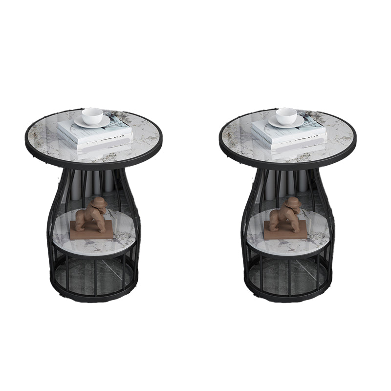 Contemporary Stone Top End Table Dia 19.69" Frame Shelf Included Side Table
