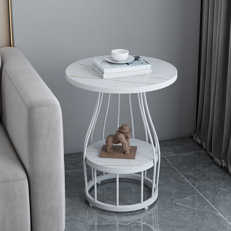 Contemporary Stone Top End Table Dia 19.69" Frame Shelf Included Side Table