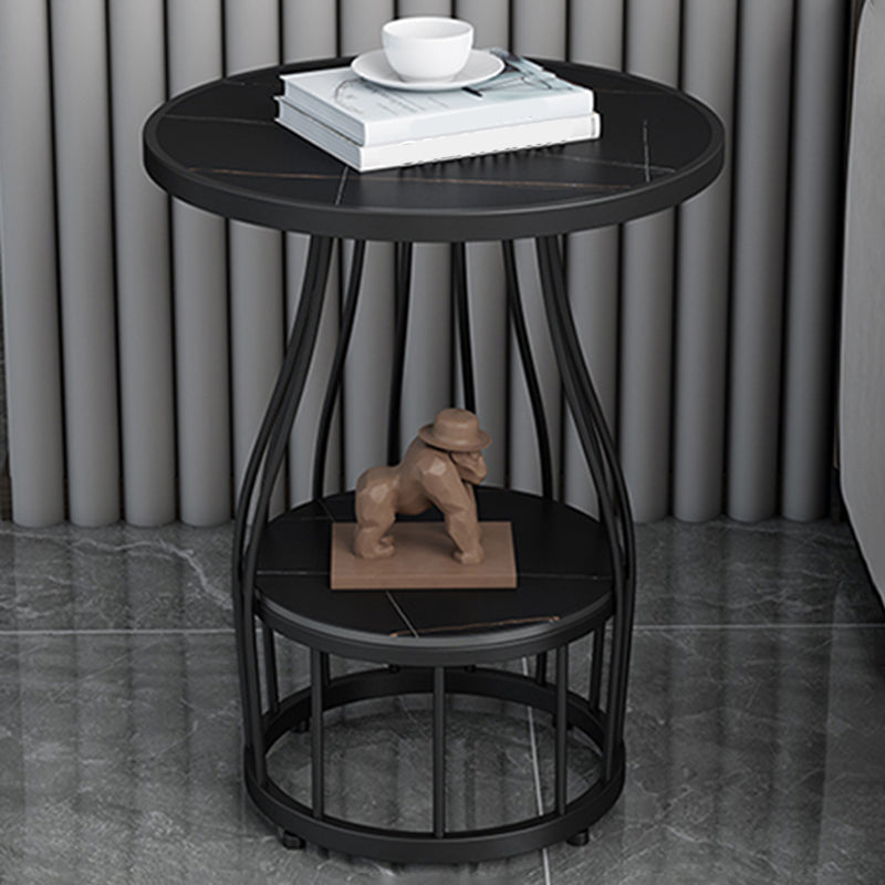 Contemporary Stone Top End Table Dia 19.69" Frame Shelf Included Side Table