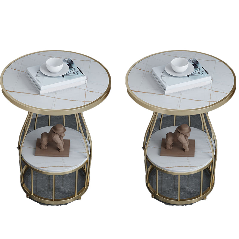 Contemporary Stone Top End Table Dia 19.69" Frame Shelf Included Side Table