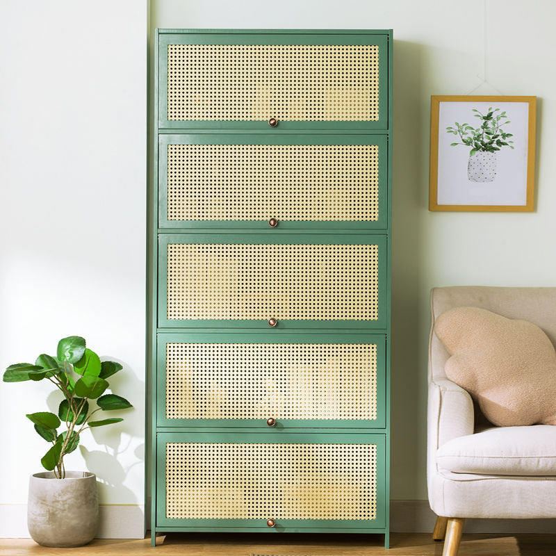 13" Wide Steel 3/4/5 - Door Accent Cabinet, With Rattan, Green