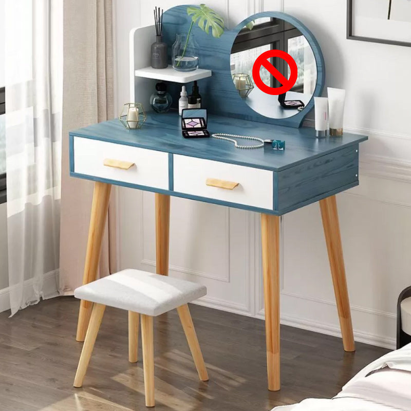 Contemporary Makeup Table With Drawers White/Blue 15.74" W x 28.93" H
