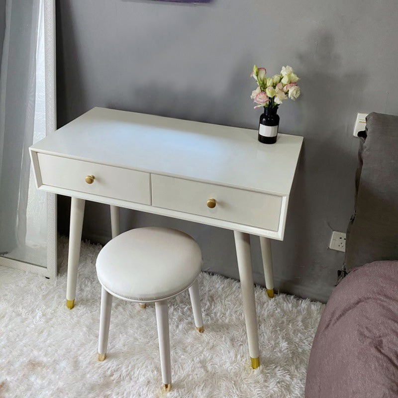 Contemporary White Make-up Vanity With 2 Storage Drawers Solid Wood Dresser