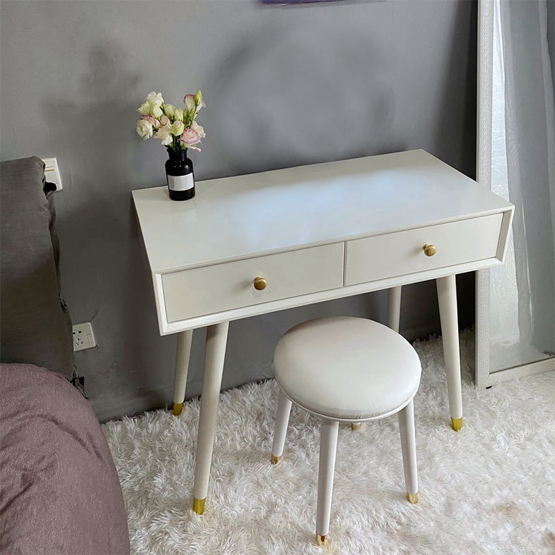 Contemporary White Make-up Vanity With 2 Storage Drawers Solid Wood Dresser