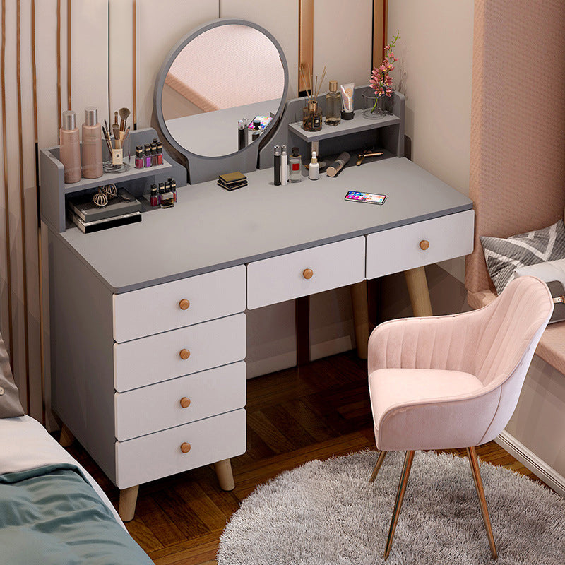 Artificial Wood Countertop White/grey 4 Legs Dresser with 6 Drawers