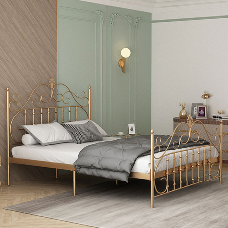 Glam Metal Bed Frame with Camelback Open-Frame Headboard and Footboard