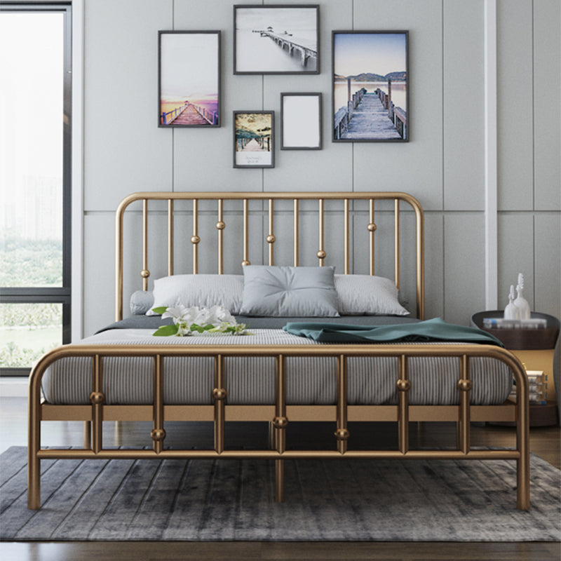 Glam Slat Bed Rectangular Spindle Headboard with Metal Legs Bed