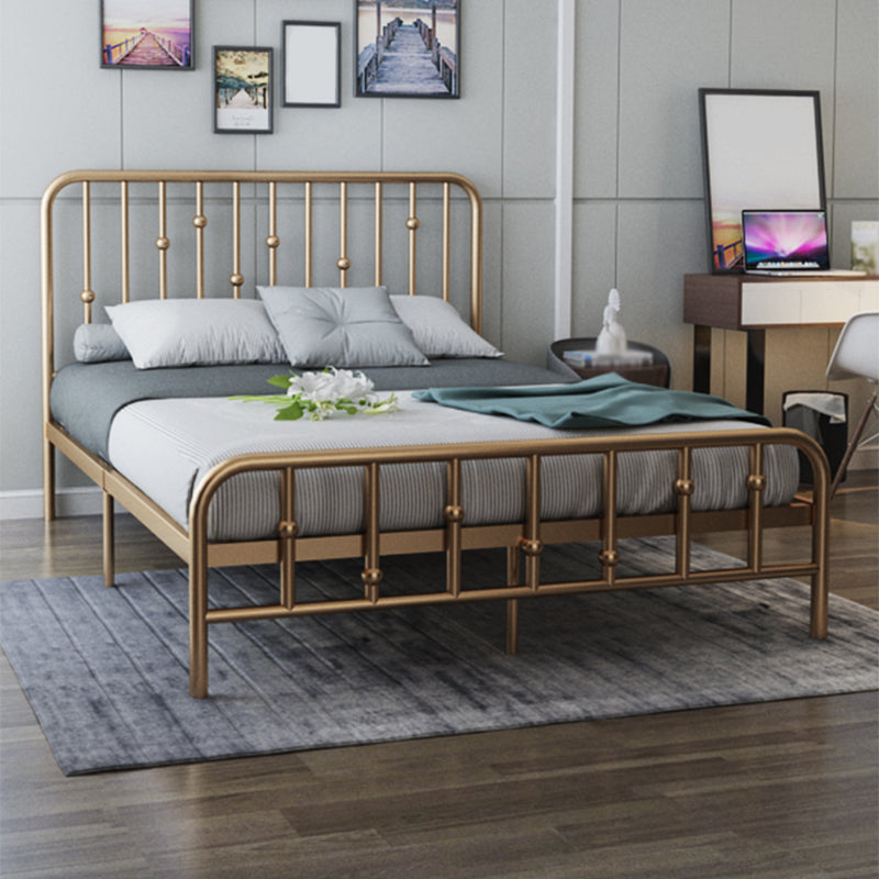 Glam Slat Bed Rectangular Spindle Headboard with Metal Legs Bed