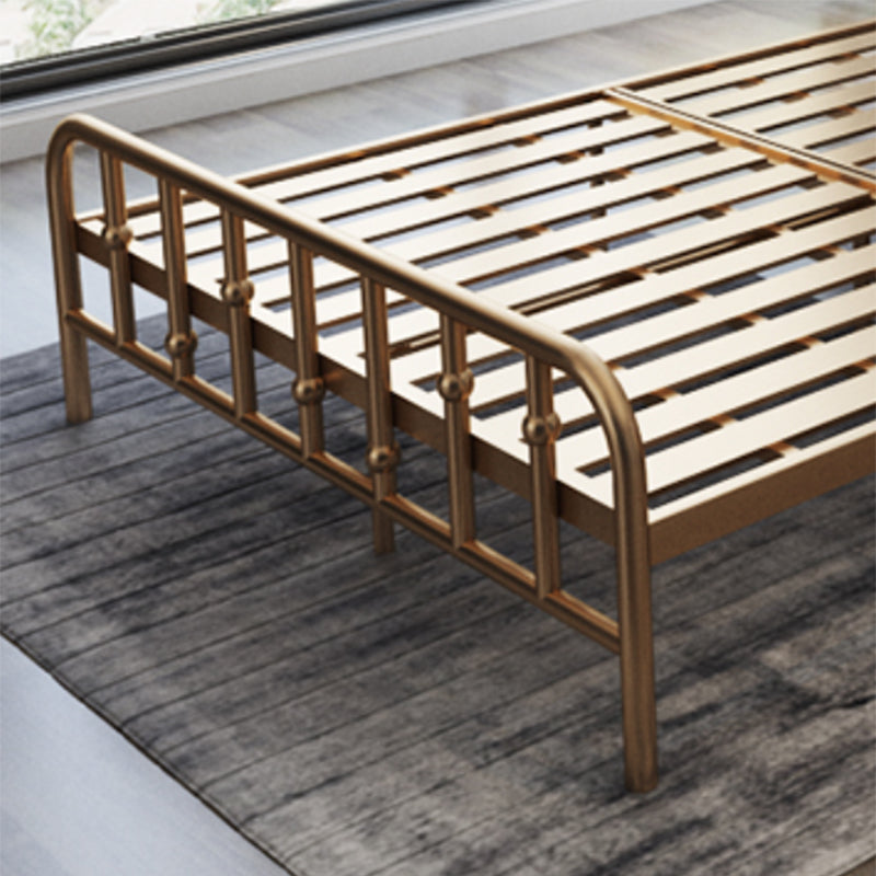 Glam Slat Bed Rectangular Spindle Headboard with Metal Legs Bed