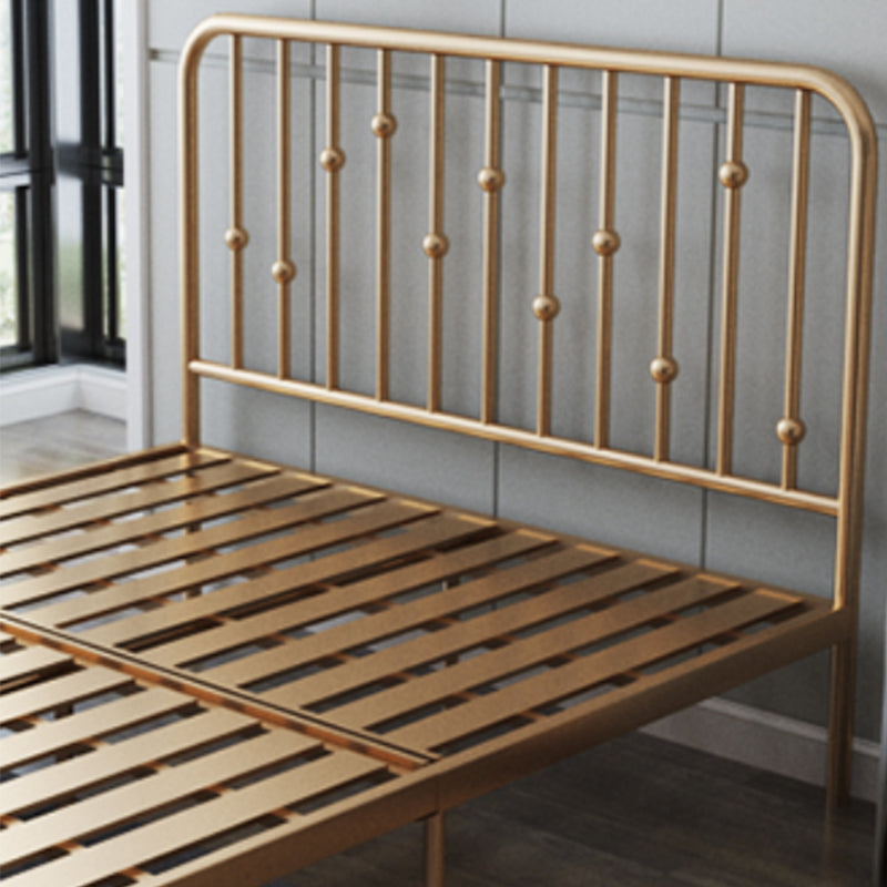 Glam Slat Bed Rectangular Spindle Headboard with Metal Legs Bed
