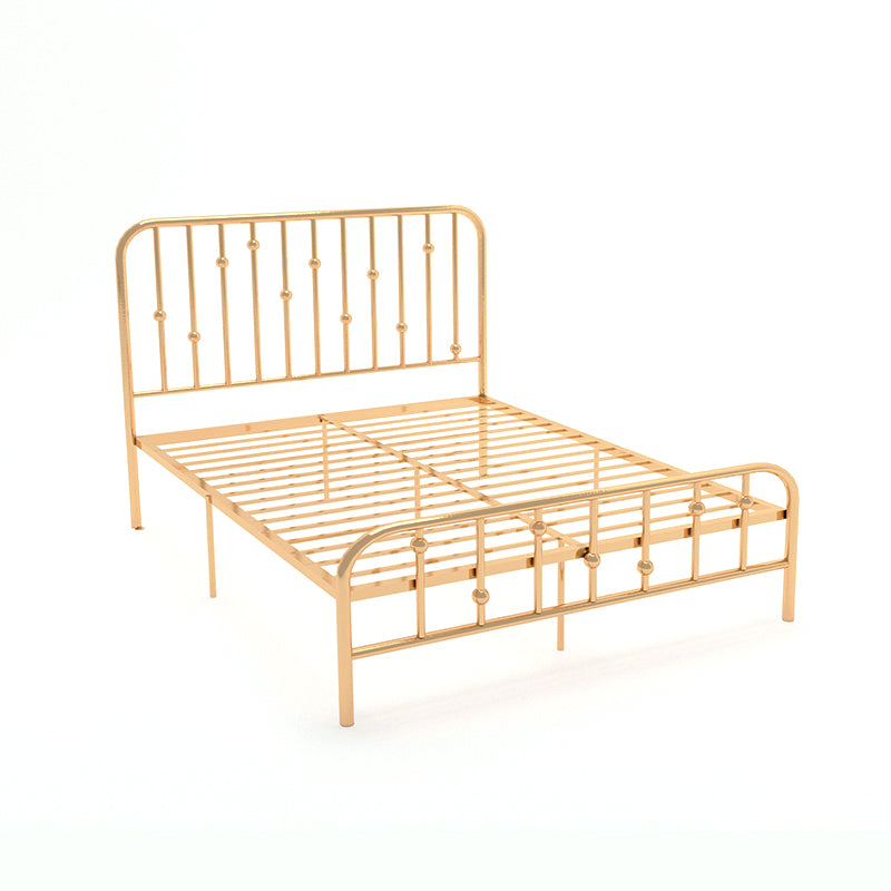 Glam Slat Bed Rectangular Spindle Headboard with Metal Legs Bed