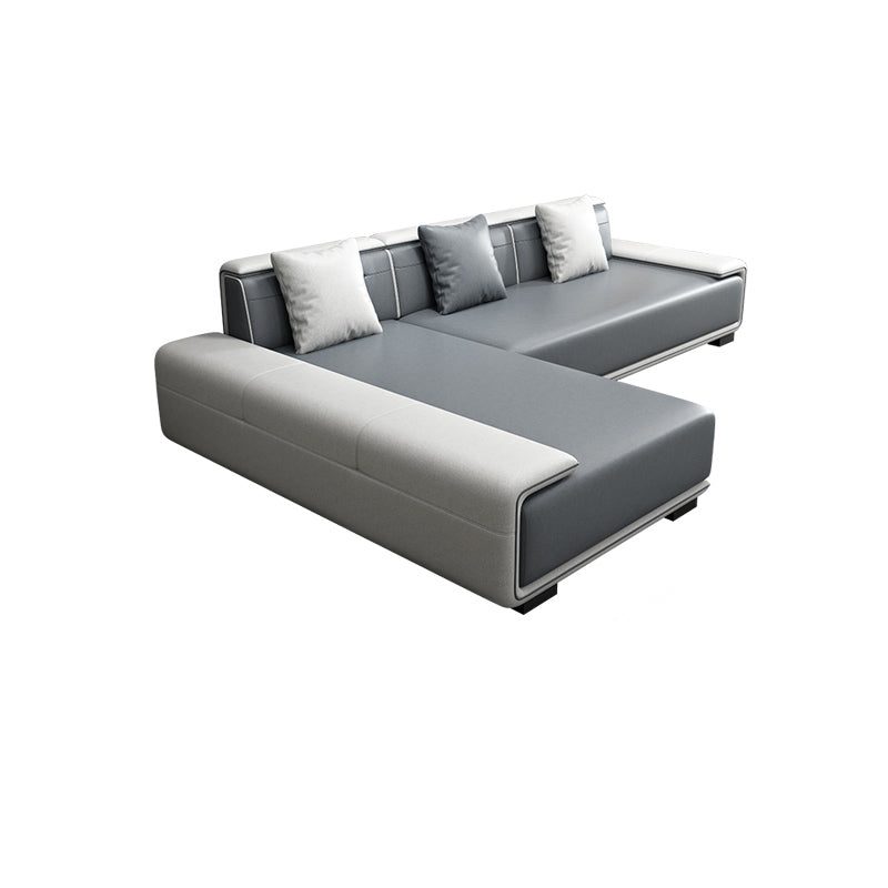 Faux Leather Sofa & Chaise with Pillows Modern U Sofa in Gray - 29.53" H