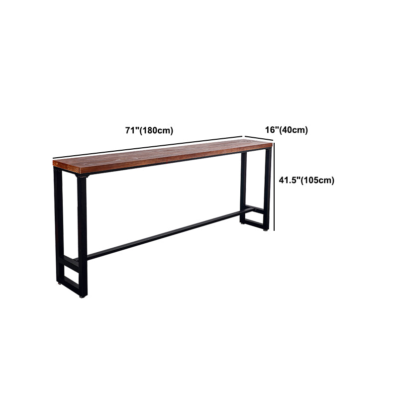 Pine Wood Top Rectangular Bar Table Industrial Pub Table with Trestle Base in Black