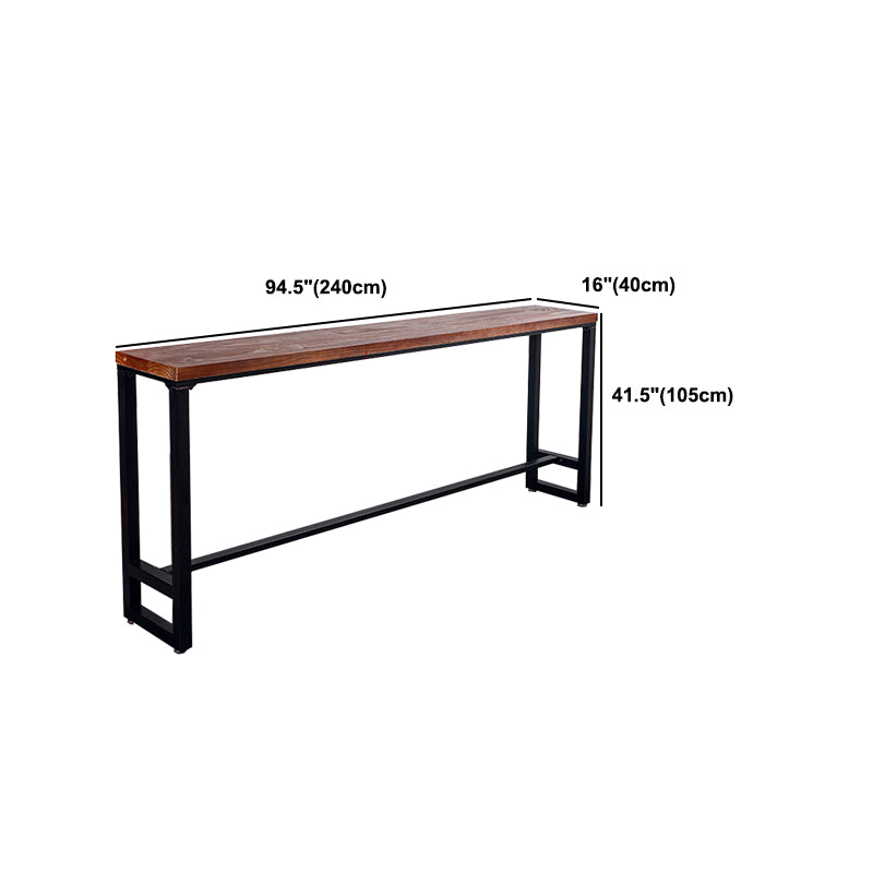 Pine Wood Top Rectangular Bar Table Industrial Pub Table with Trestle Base in Black