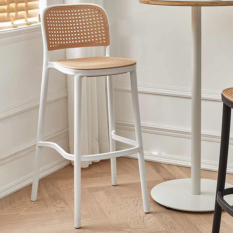 Contemporary Plastic Armless Bar Stool Square Seat with Plastic White and Black Frame