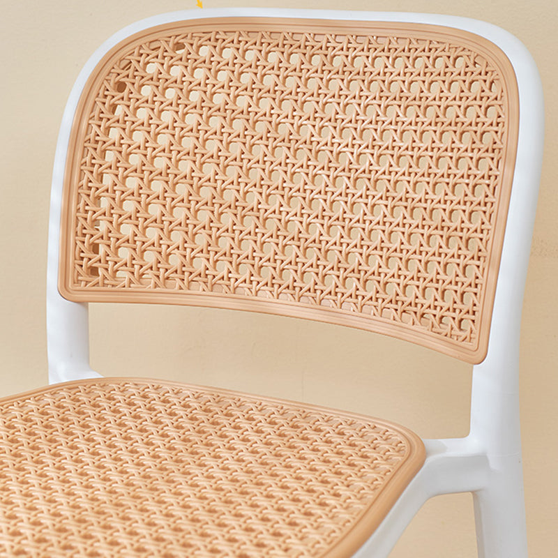 Contemporary Plastic Armless Bar Stool Square Seat with Plastic White and Black Frame