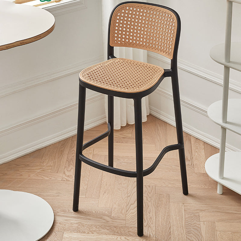 Contemporary Plastic Armless Bar Stool Square Seat with Plastic White and Black Frame