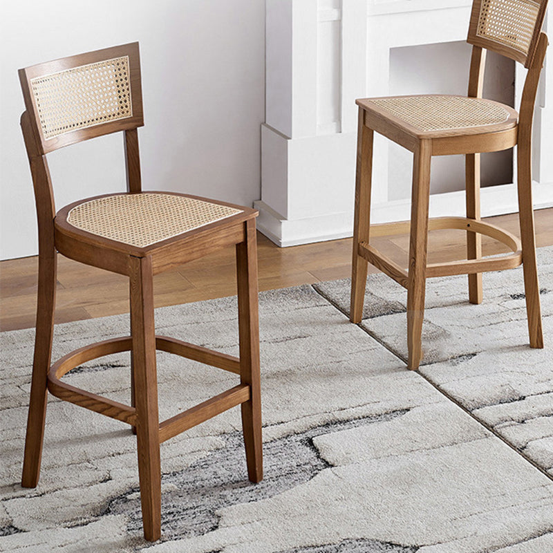 Modern Rattan Square Bar Stool Solid Wood Armless Bar Stool for Living Room