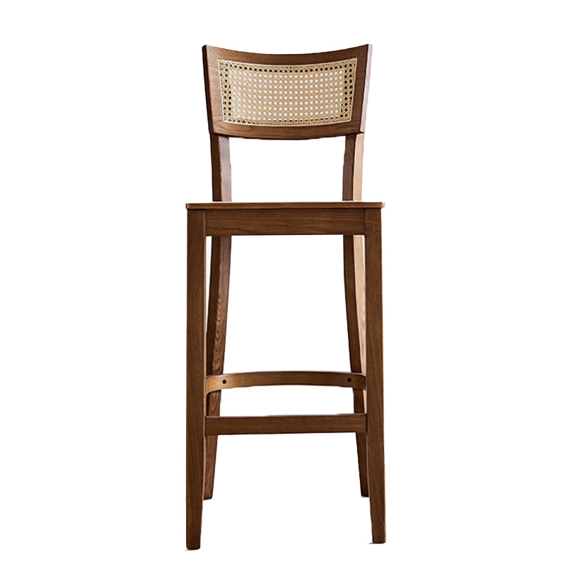 Modern Rattan Square Bar Stool Solid Wood Armless Bar Stool for Living Room