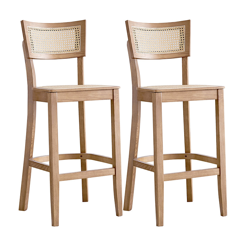 Modern Rattan Square Bar Stool Solid Wood Armless Bar Stool for Living Room