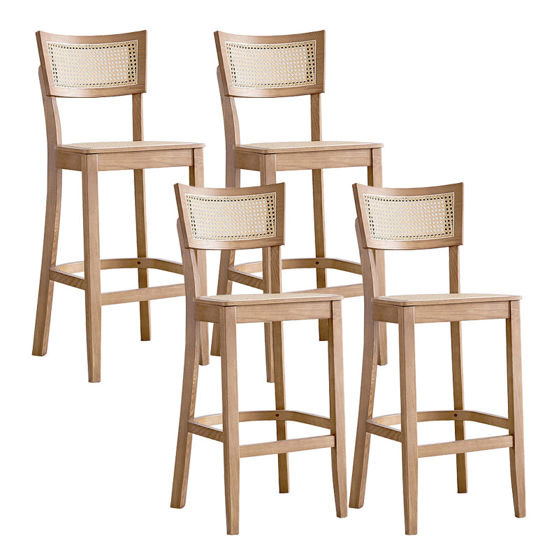 Modern Rattan Square Bar Stool Solid Wood Armless Bar Stool for Living Room