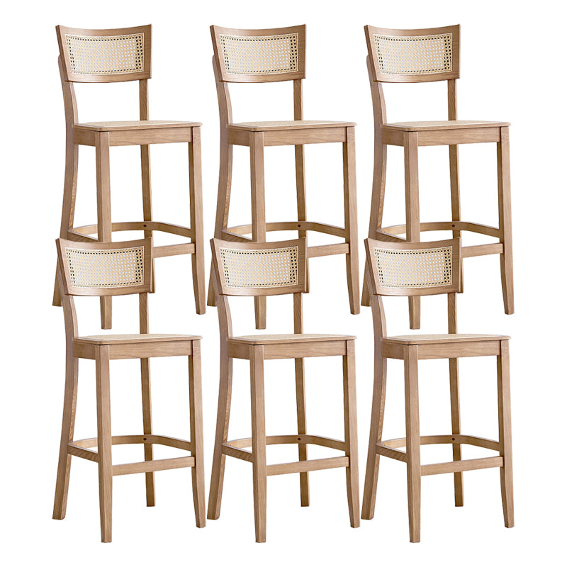 Modern Rattan Square Bar Stool Solid Wood Armless Bar Stool for Living Room