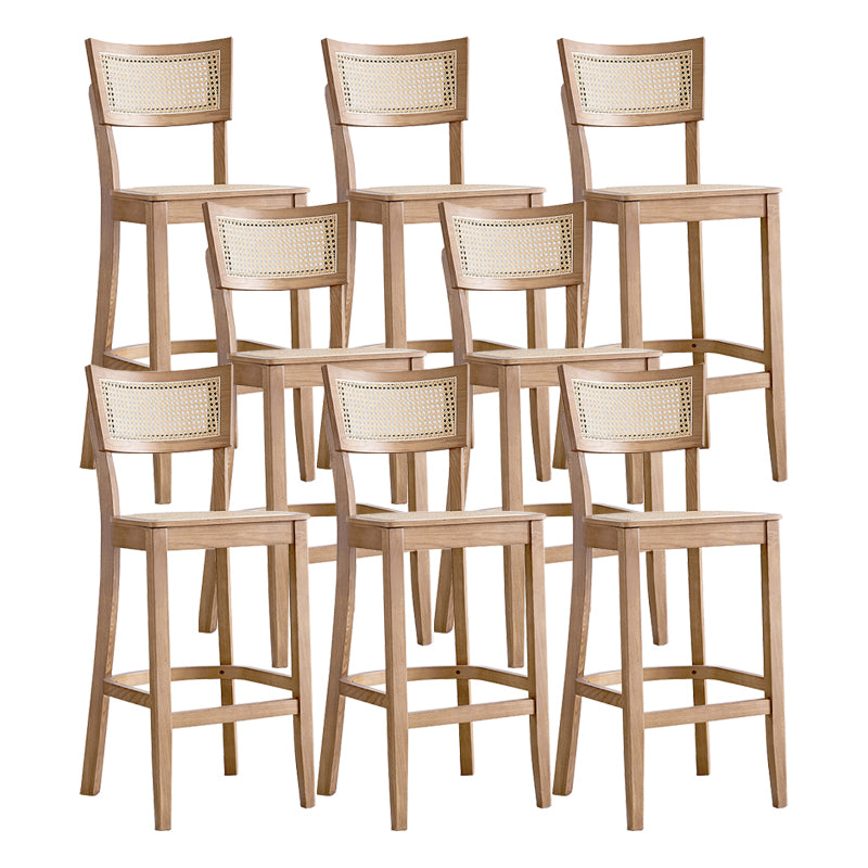 Modern Rattan Square Bar Stool Solid Wood Armless Bar Stool for Living Room