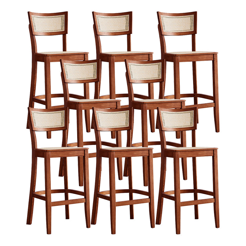 Modern Rattan Square Bar Stool Solid Wood Armless Bar Stool for Living Room