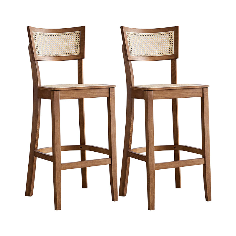 Modern Rattan Square Bar Stool Solid Wood Armless Bar Stool for Living Room