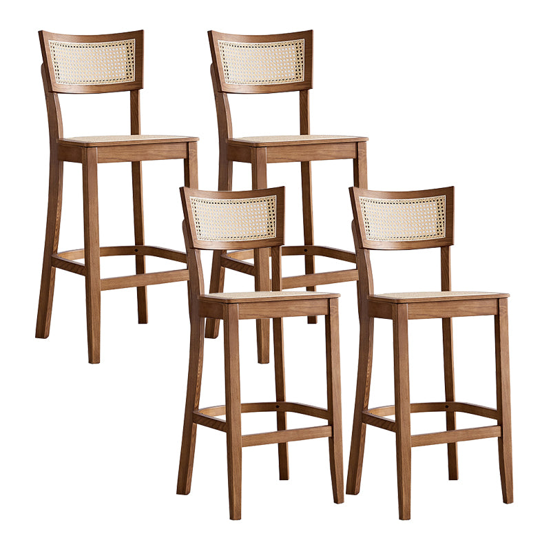Modern Rattan Square Bar Stool Solid Wood Armless Bar Stool for Living Room