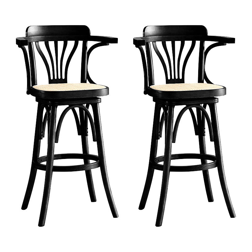Modern Rattan Armed Stool Low Back Wood Stool with Swivel for Restaurant