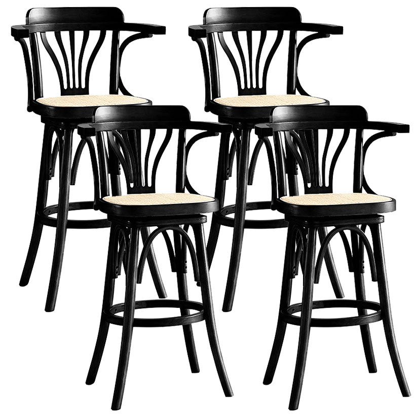 Modern Rattan Armed Stool Low Back Wood Stool with Swivel for Restaurant