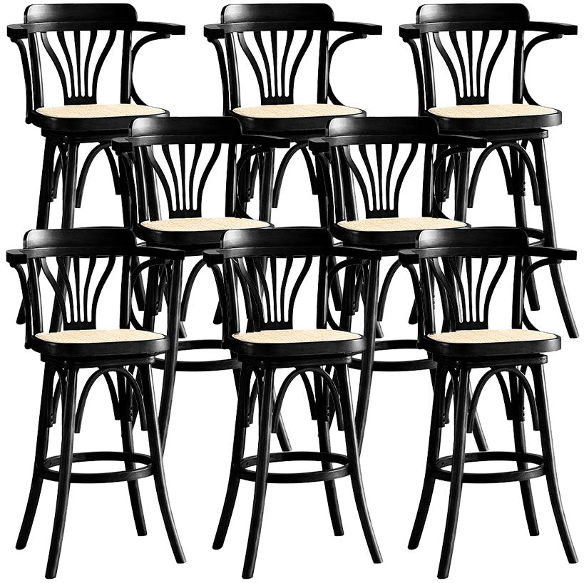 Modern Rattan Armed Stool Low Back Wood Stool with Swivel for Restaurant